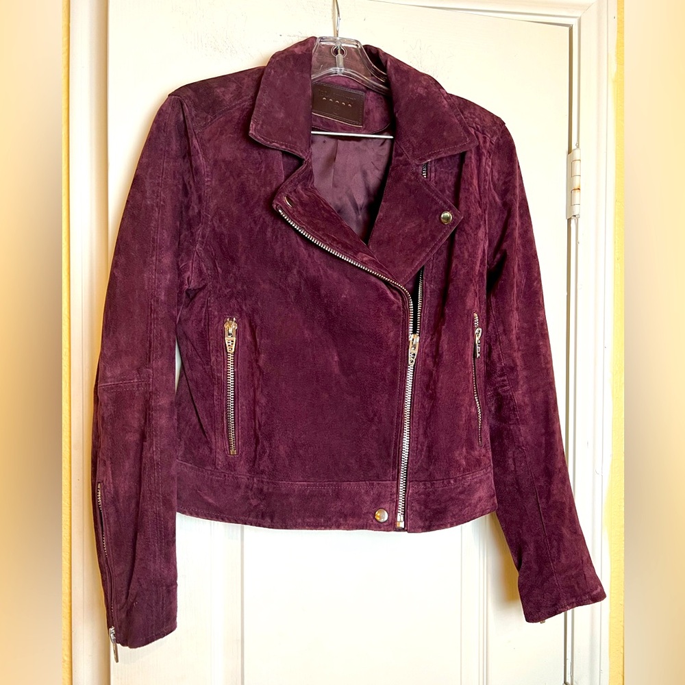 BLANK NYC Plum Suede Leather Moto Biker Jacket Size M - Picture 2 of 9